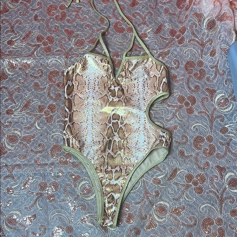 NWOT Chic Shimmering Snake Print Cut-Out One-Piece Swimsuit $25